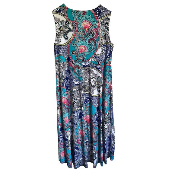 Chico's Size 2/Large Multicolor Paisley V-Neck Sleeveless Dress Stretch Hi-Lo - Picture 3 of 6